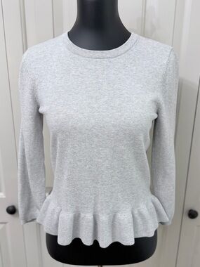Express Gray Ruffle Hem Sweater Peplum Knit Top Long Sleeve Size Medium